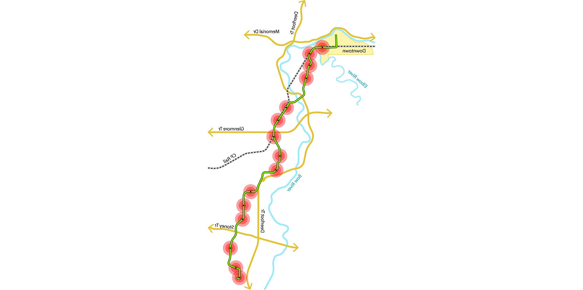 Map of Greenline in Calgary. Algonquin College Student Common Stormwater Management Concept. For full text, download project PDF below